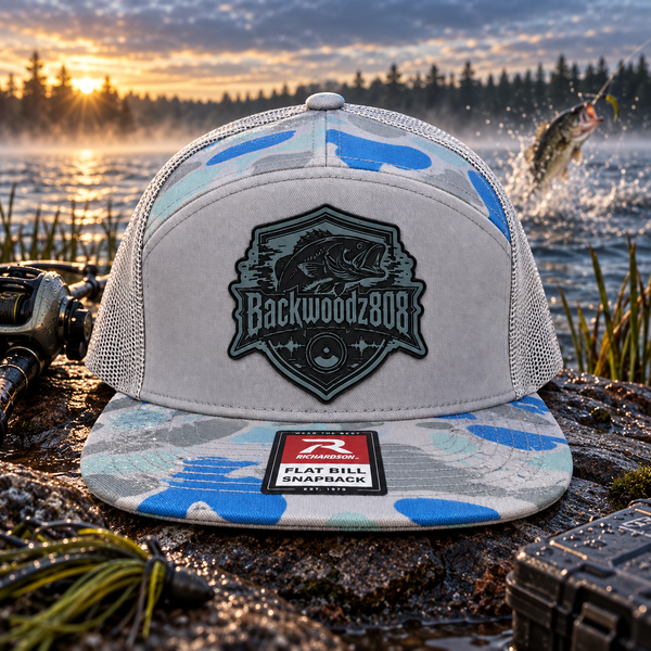 Bass Strike – Backwoodz808 Laser-Engraved Patch Richardson Flat Bill Hat